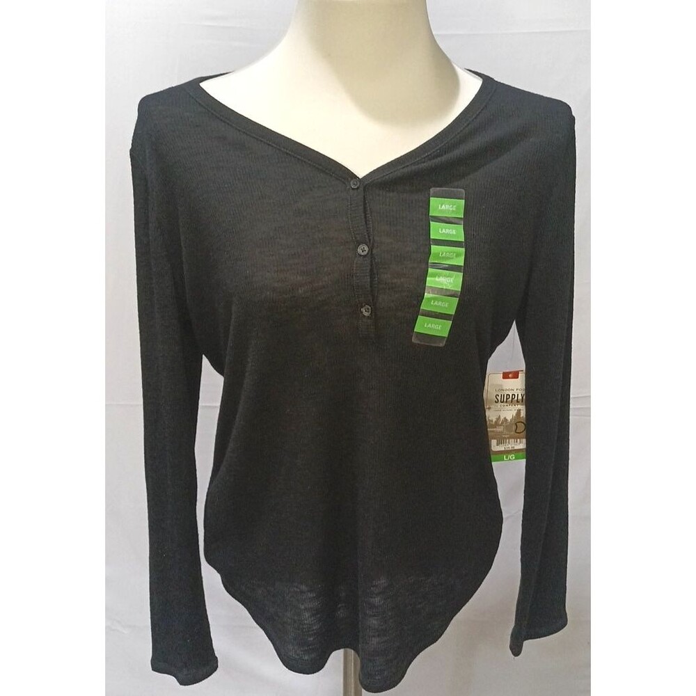 London Fog Supply Women's Black Henley Large MSRP $35